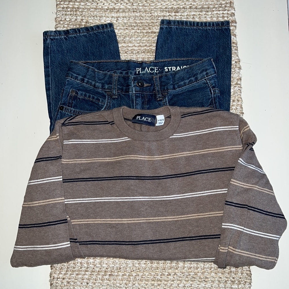 Childrens Place, Jeans & Sweater, size L, 10/12, Jeans size 10 Straight.